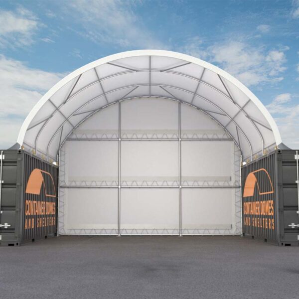 26ft x 20ft Container Dome with Back Wall Front View
