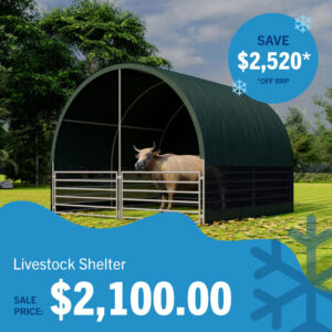 20ft x 20ft x 12ft Livestock Shelter with net sides (Green)
